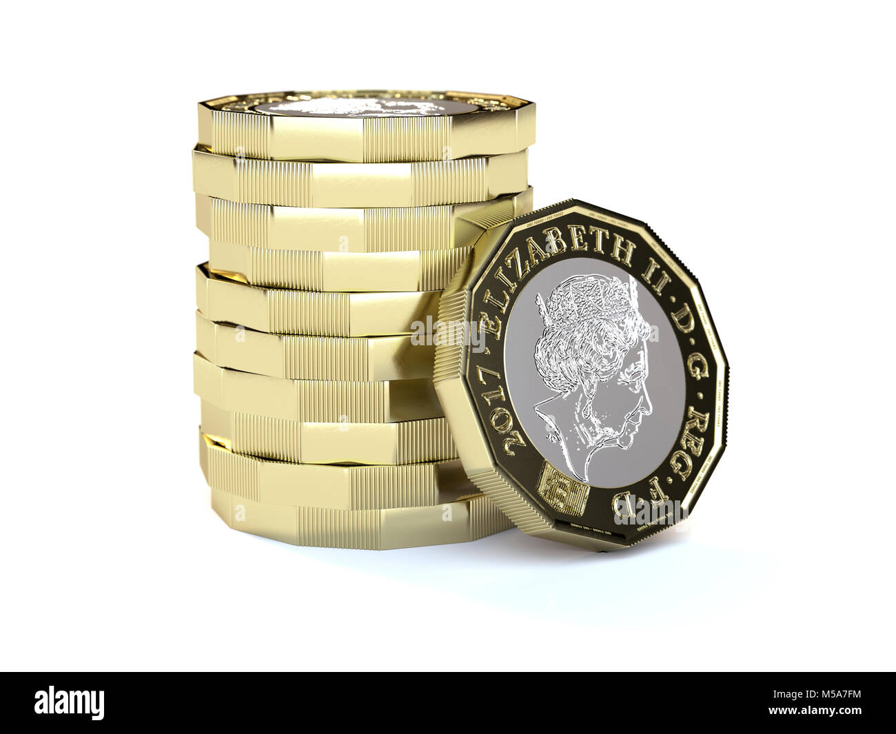 Nuevo £1 monedas de una libra esterlina en una pila - macro Cerrar Foto de stock