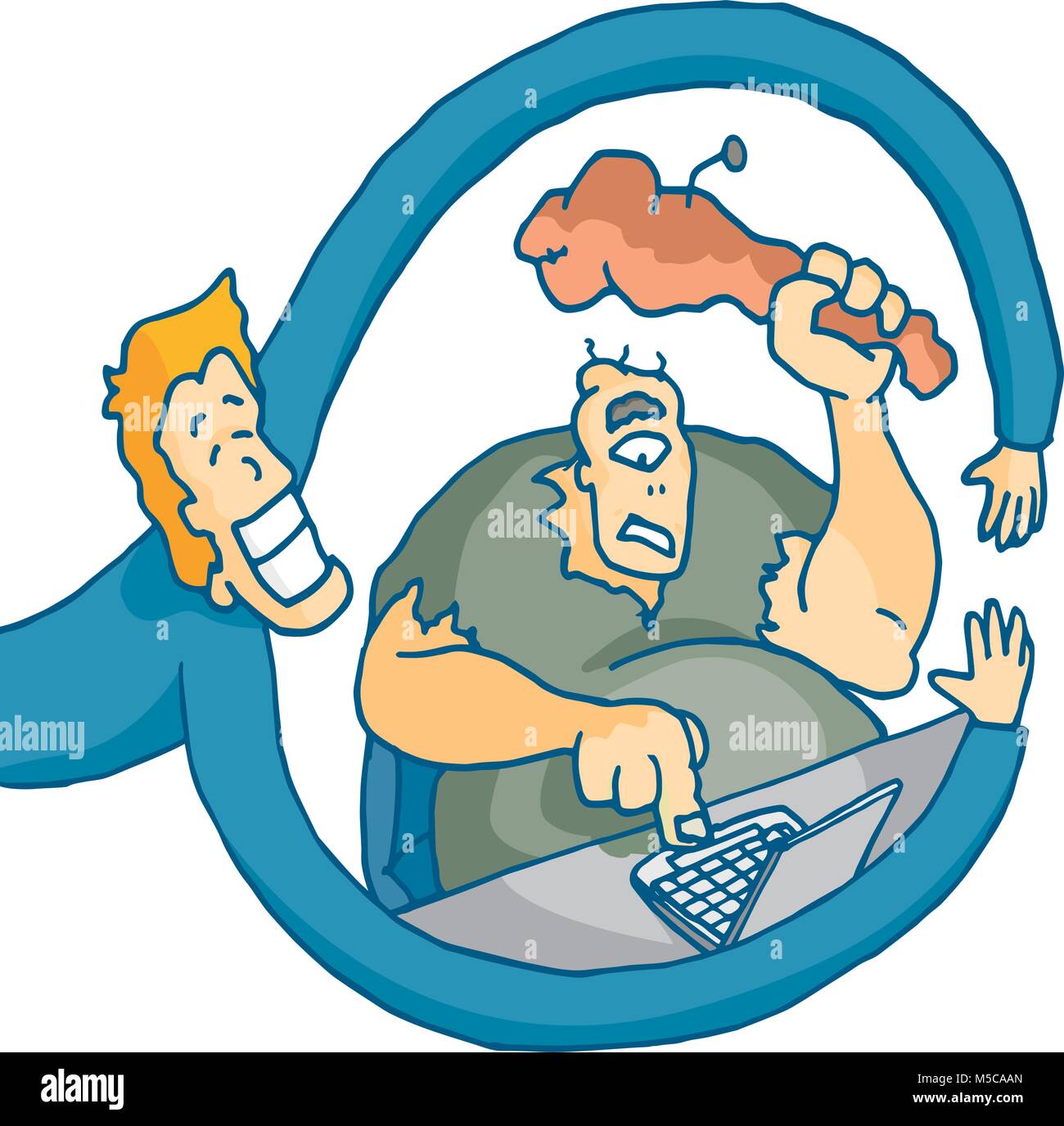 Cartoon ilustración de gracioso hombre abrace un troll Ilustración del Vector