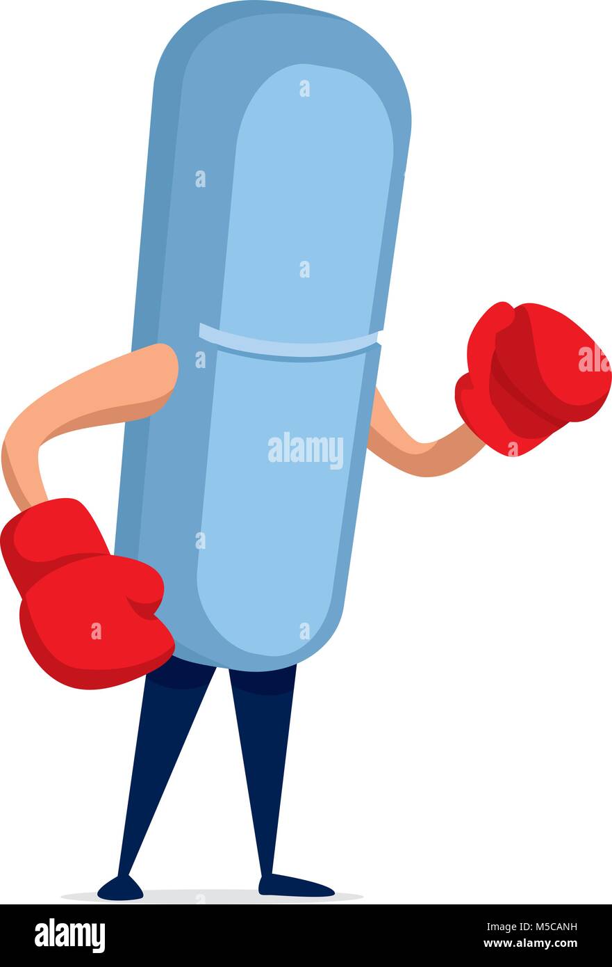 Ilustración de dibujos animados de píldora medicamento listo para luchar Ilustración del Vector