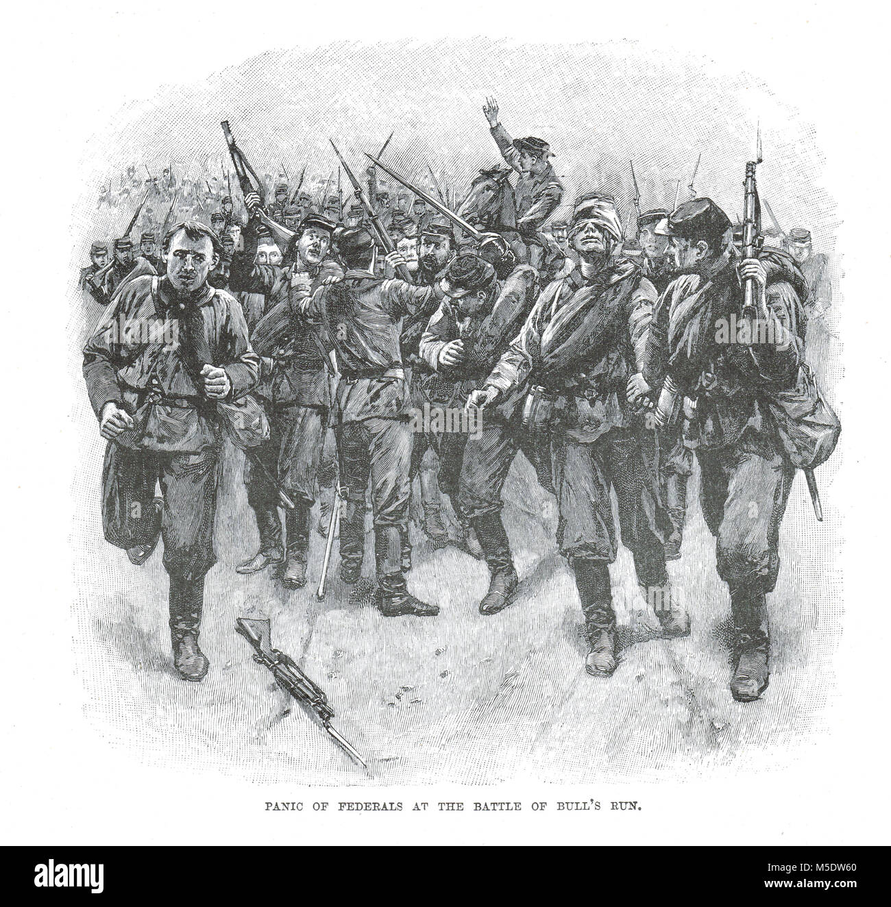 Pánico de las tropas federales, la primera batalla de Bull Run, el 21 de julio de 1861, la primera gran batalla de la Guerra Civil Americana Foto de stock