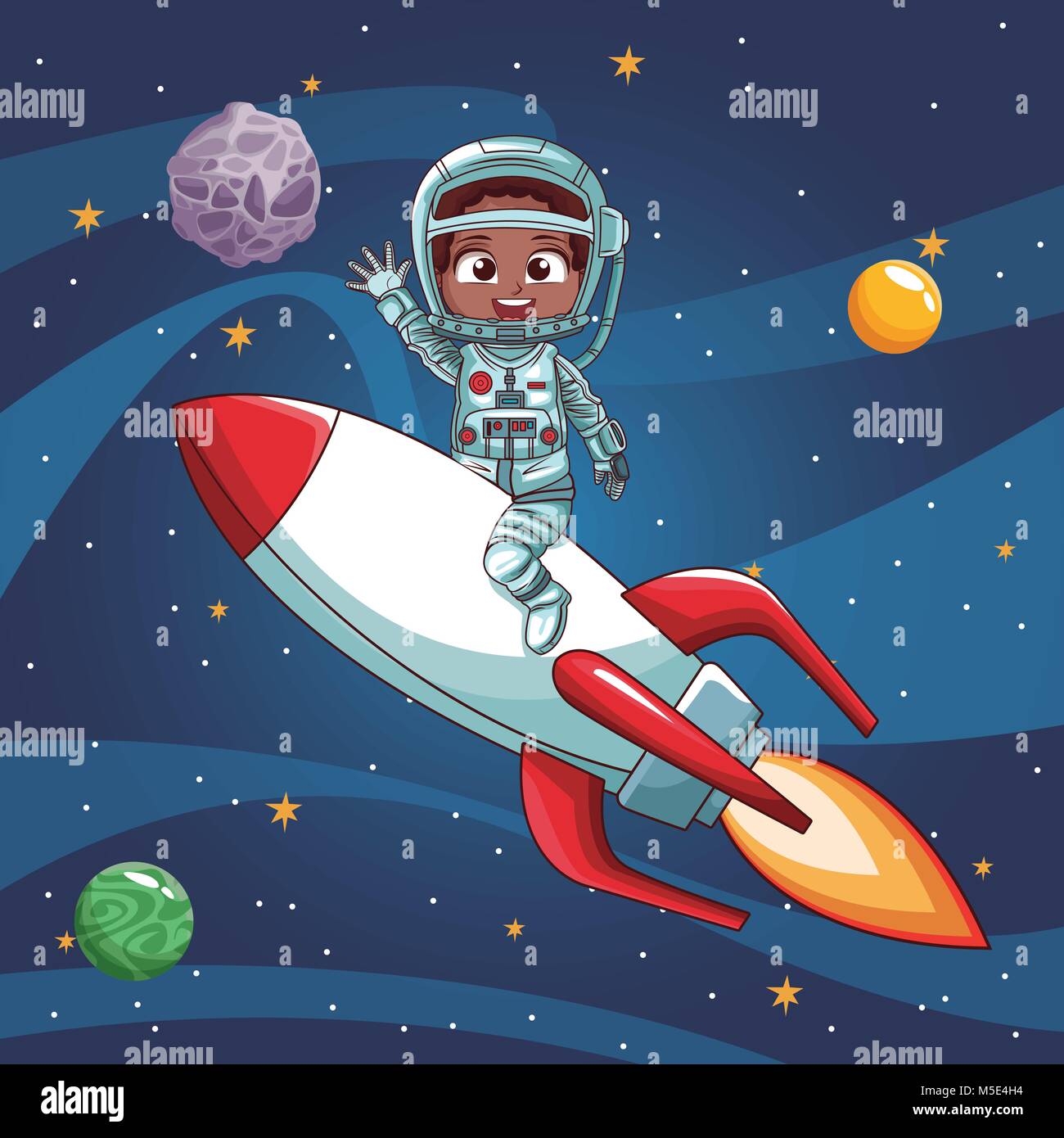 Aprendizaje madre Baya El astronauta niño volando sobre la nave espacial Imagen Vector de stock -  Alamy
