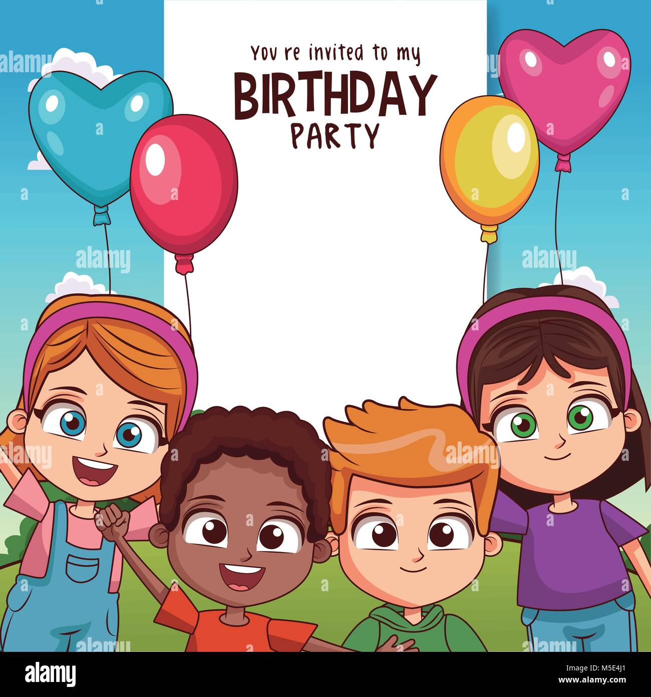 Tarjeta de Invitación a fiesta de cumpleaños para niños Imagen Vector de  stock - Alamy