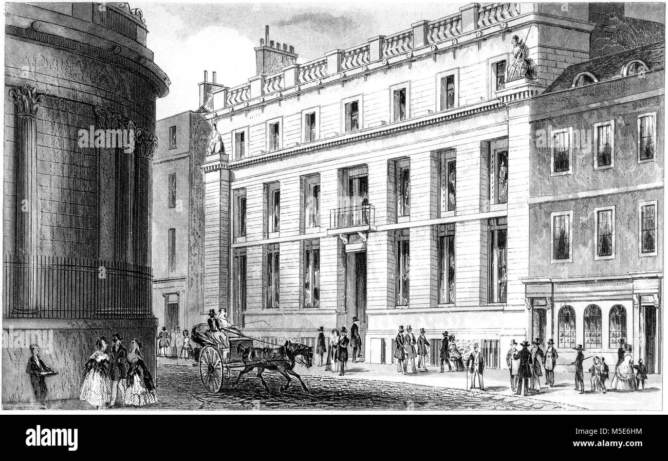 Un grabado de la de Londres y Westminster Bank, Lothbury, Londres escaneadas en alta resolución desde un libro impreso en 1851. Cree libres de derechos de autor. Foto de stock