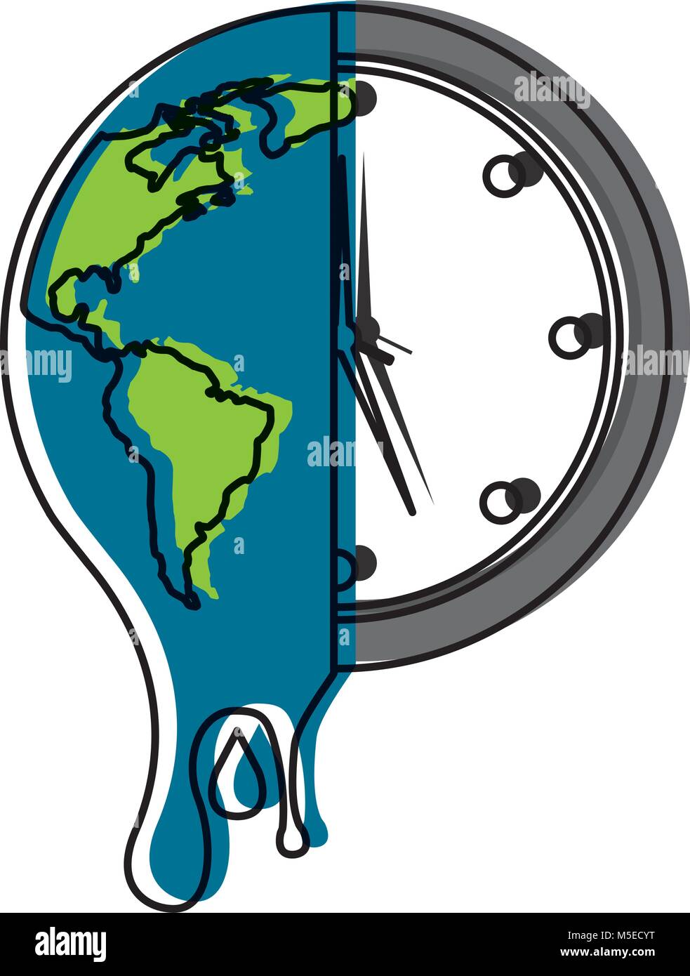 Planeta Tierra de fusión y entorno de tiempo de reloj Imagen Vector de  stock - Alamy