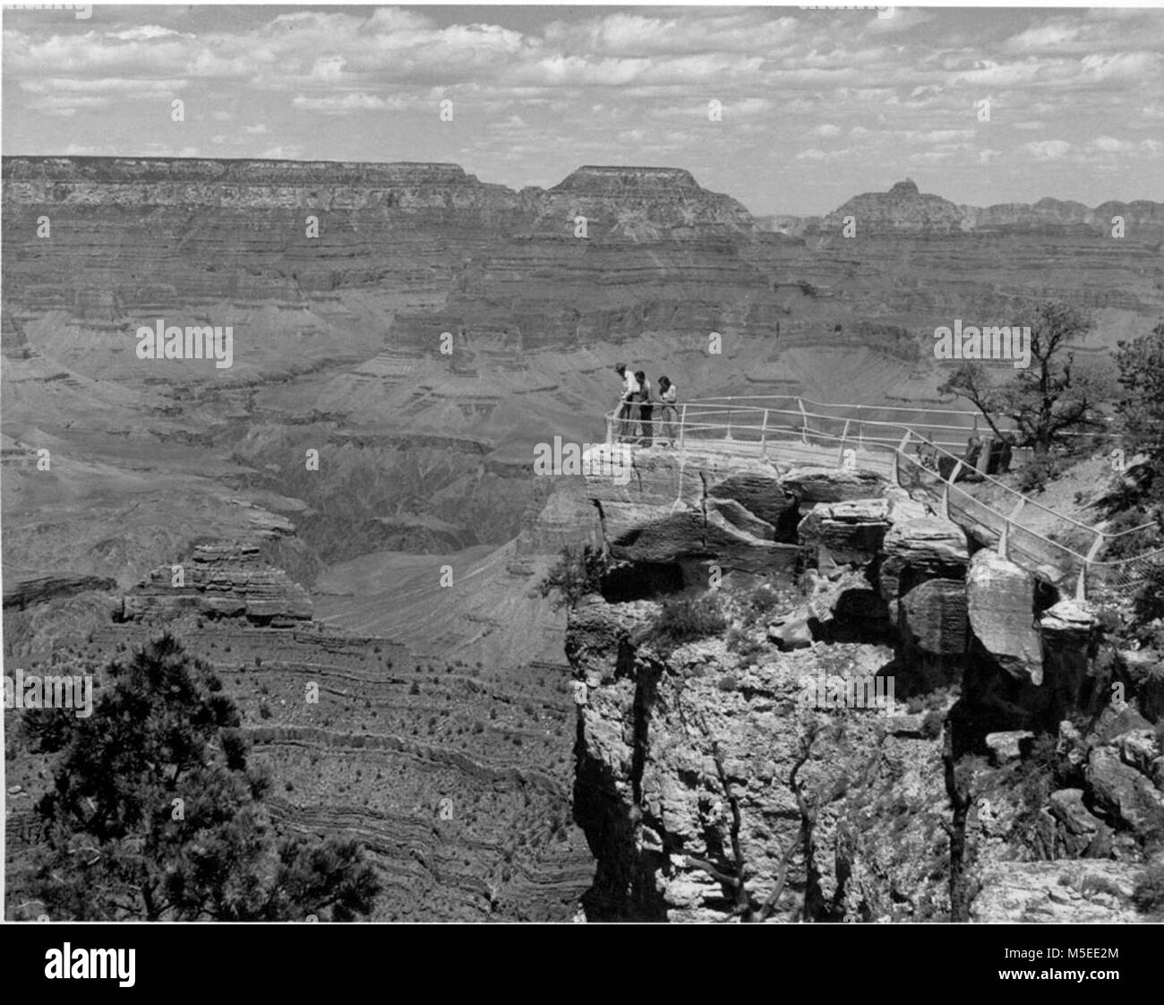 Grand Canyon Maer punto mirando al oriente de Mather Point en el trono de Wotan, templo de Vishnu, MOSTRANDO EL USO DE VISITANTES SOBRE EL PUNTO. CIRCA 1955. . Foto de stock