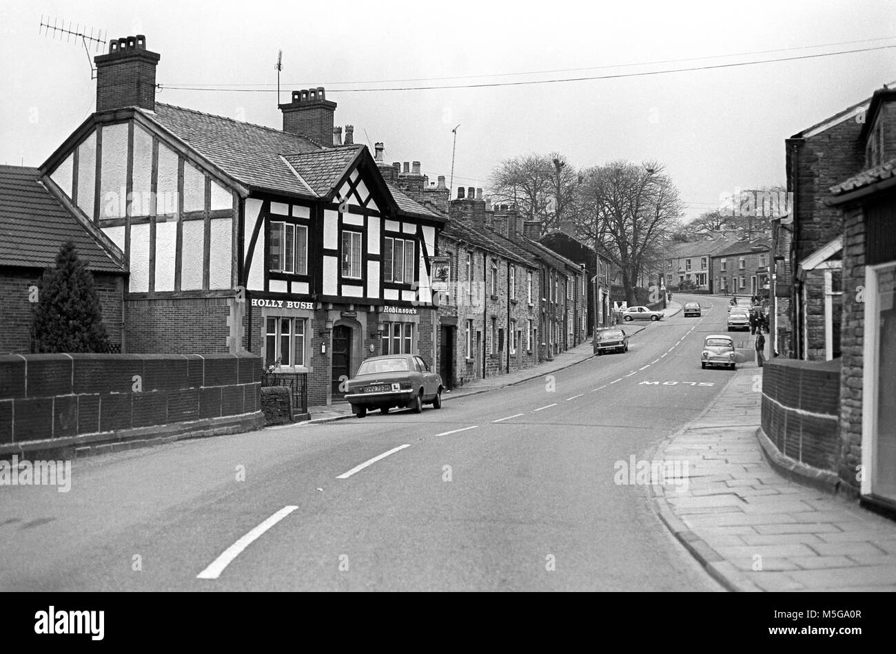Reino Unido, Inglaterra, Cheshire, Macclesfield, Bollington, Palmerston Street en 1970 Foto de stock