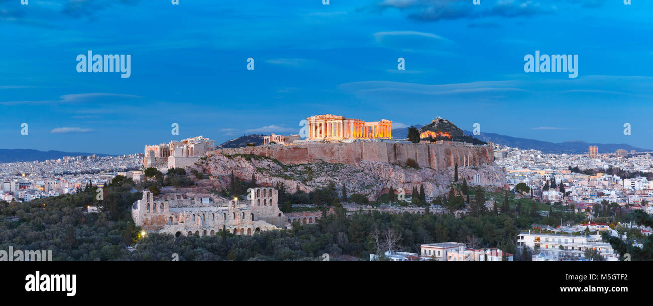 La Colina de la Acrópolis y el Partenón de Atenas, Grecia Foto de stock