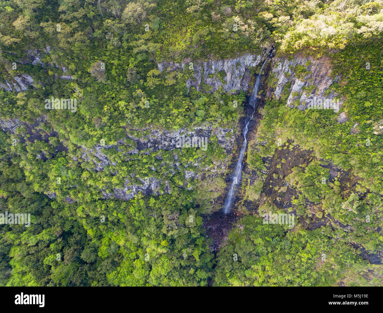 Mauricio, Parque Nacional Black River Gorges, Vista aérea de cascada Foto de stock