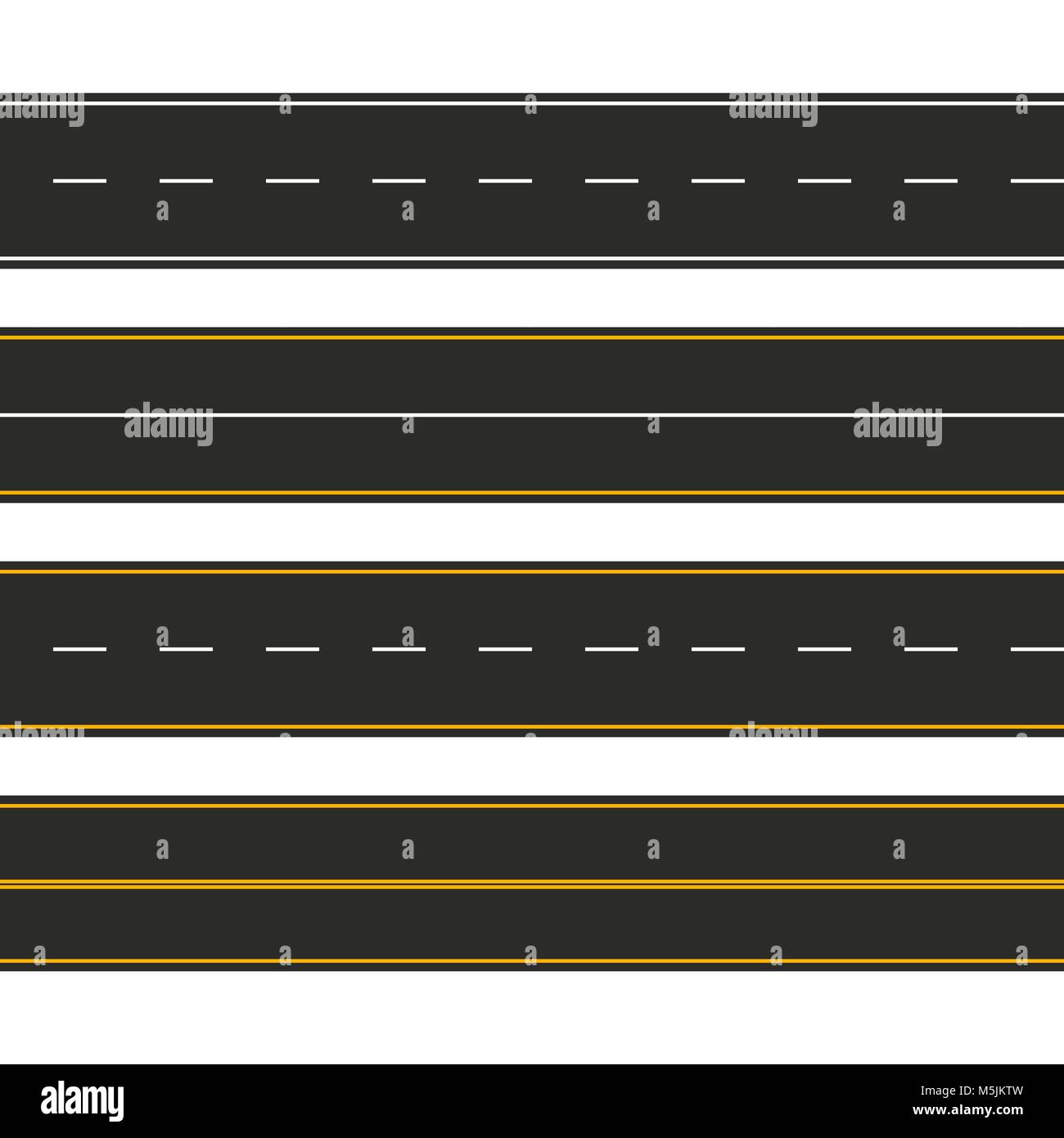 El asfalto. Conjunto de tipos de carretera con las marcas. La autopista strip diseño de plantilla para la infografía. Ilustración vectorial Ilustración del Vector