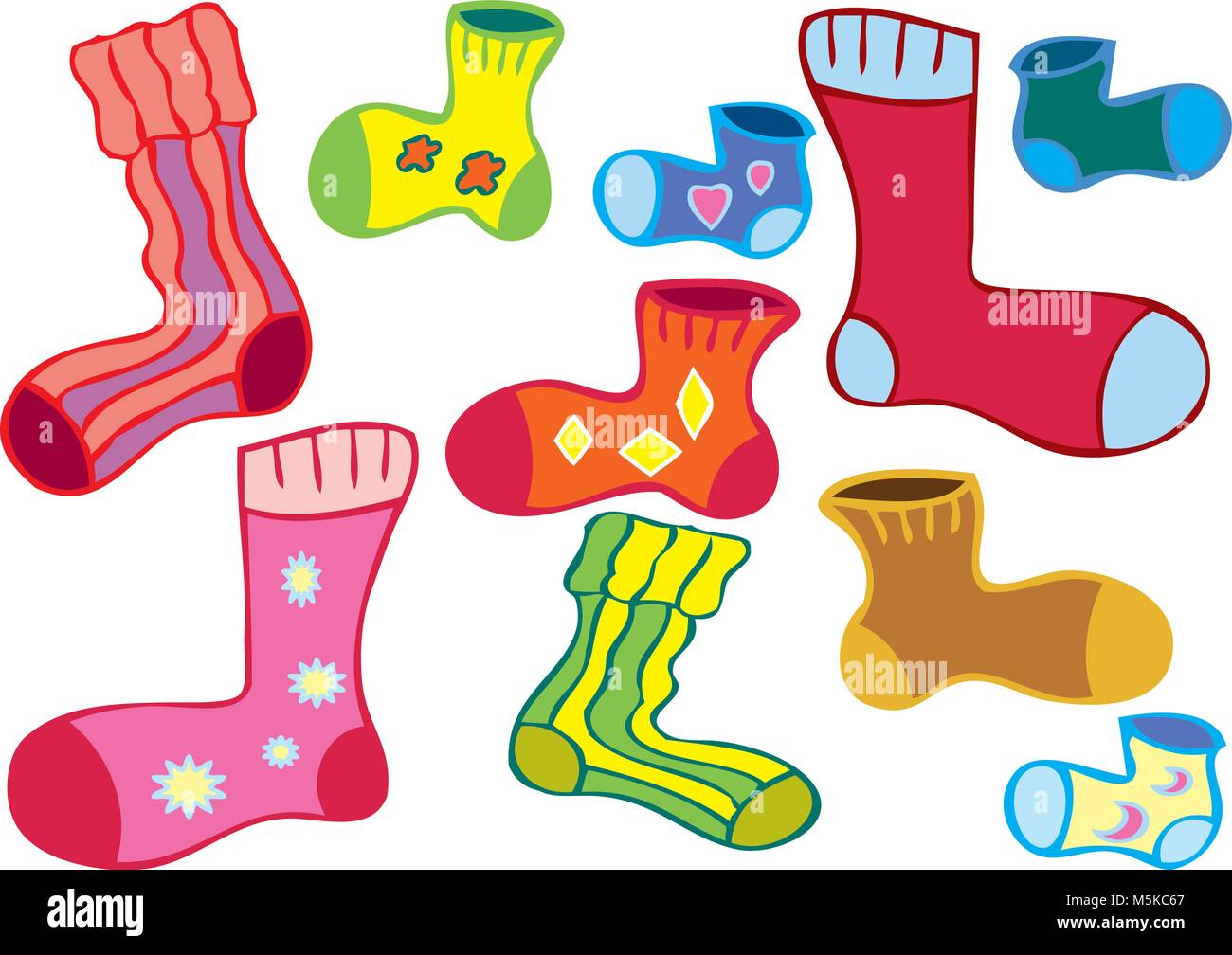 Una caricatura de diferentes colores calcetines impares Imagen Vector de  stock - Alamy
