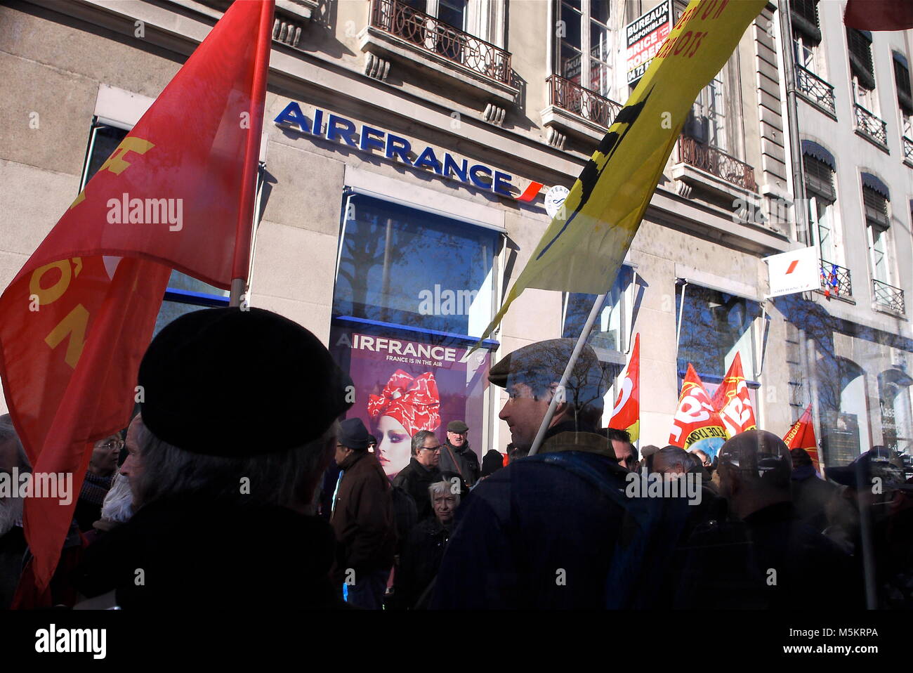 Los empleados de Air France dedonstrate en Lyon, Francia. Foto de stock