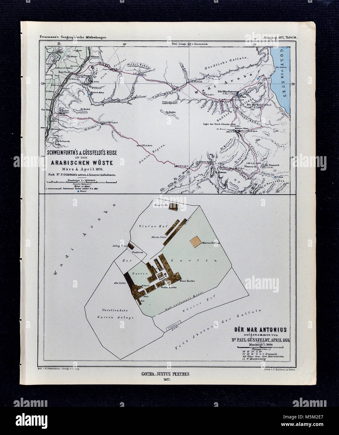 1877 Petermann Mittheilungen Mapa - África Central ferrocarriles Foto de stock