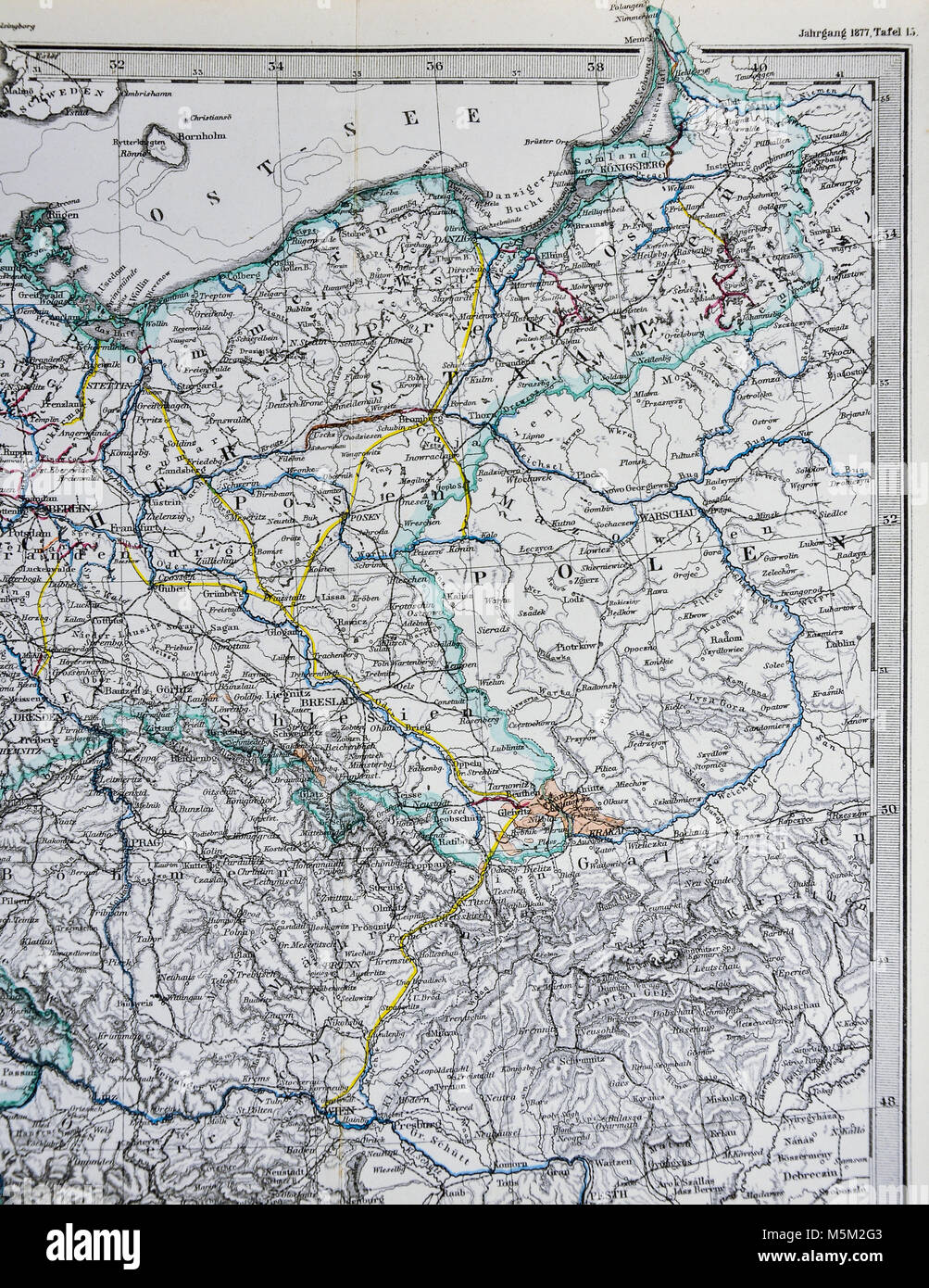1877 - Alemania Mapa Mittheilungen Petermann Prusia Polonia Holanda Holanda Berlin Foto de stock