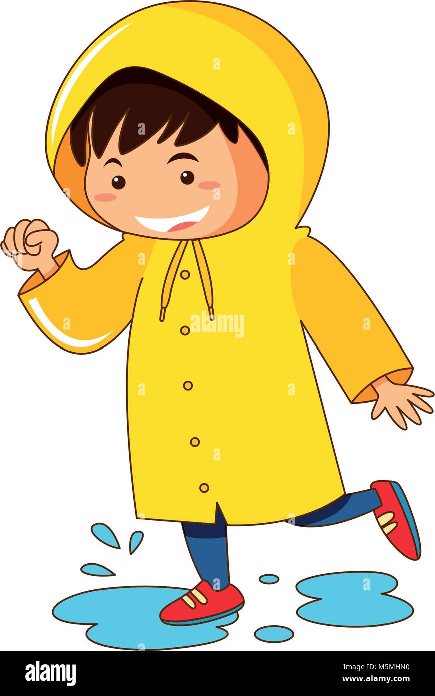 Boy en amarillo impermeable ilustración Imagen Vector de stock - Alamy