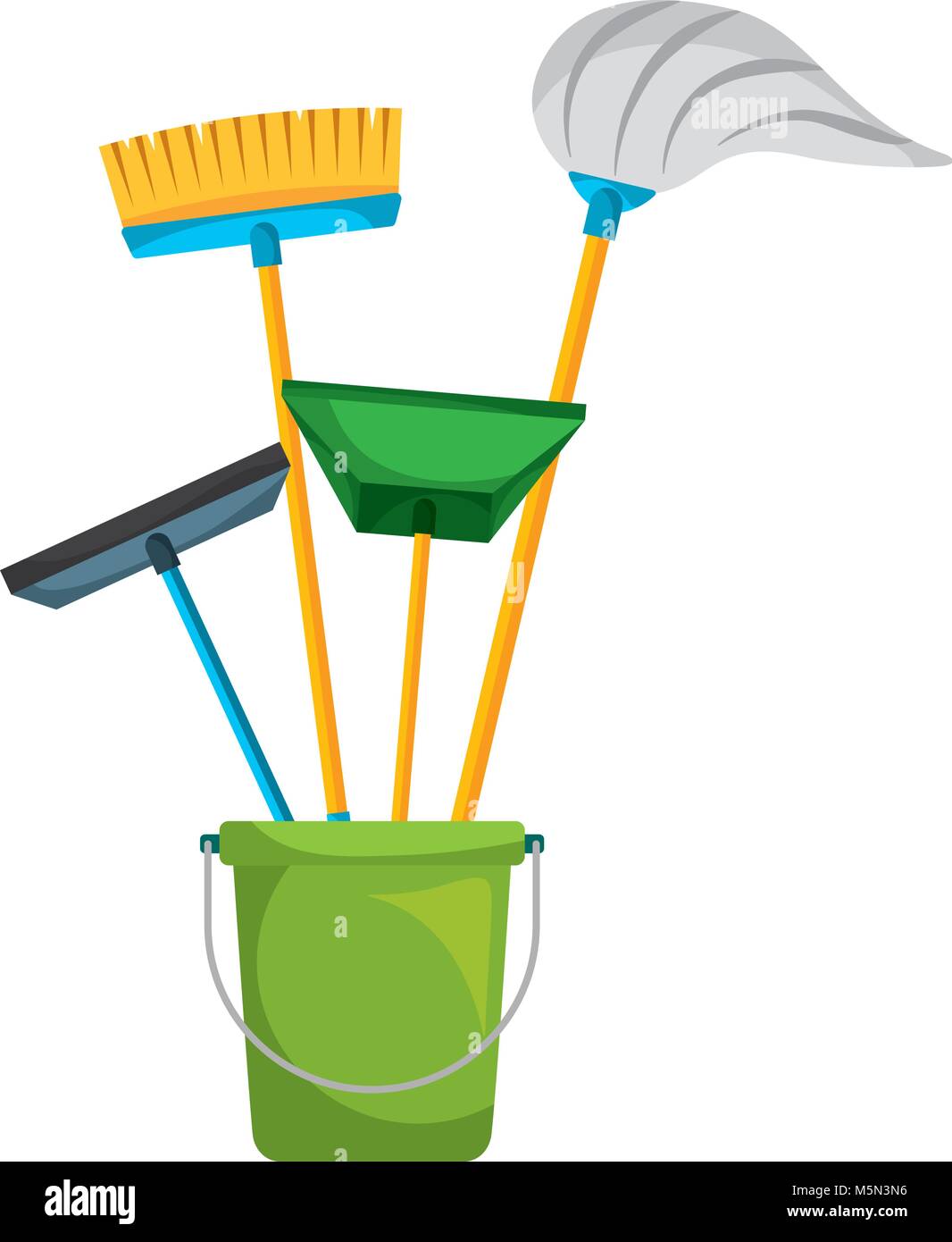 Limpieza de objetos balde de plástico lleno de portero útiles de limpieza  Imagen Vector de stock - Alamy