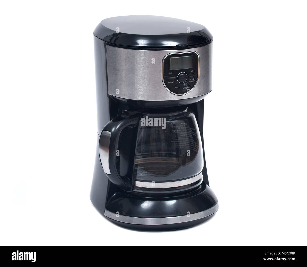 Black electrodomésticos cafetera con reloj y temporizador aislado sobre  fondo blanco Fotografía de stock - Alamy