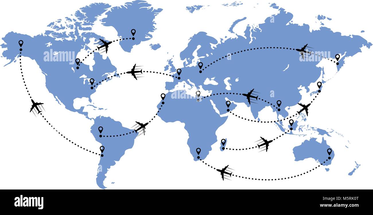 Mapa del mundo y aviones Imagen Vector de stock - Alamy