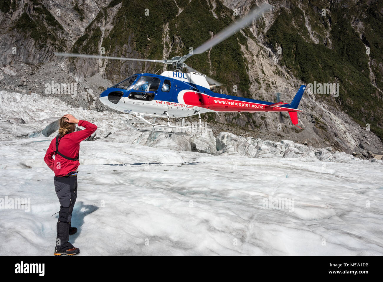 El aterrizaje de helicópteros, Franz Joseph Glacier, Isla del Sur, Nueva Zelanda Foto de stock