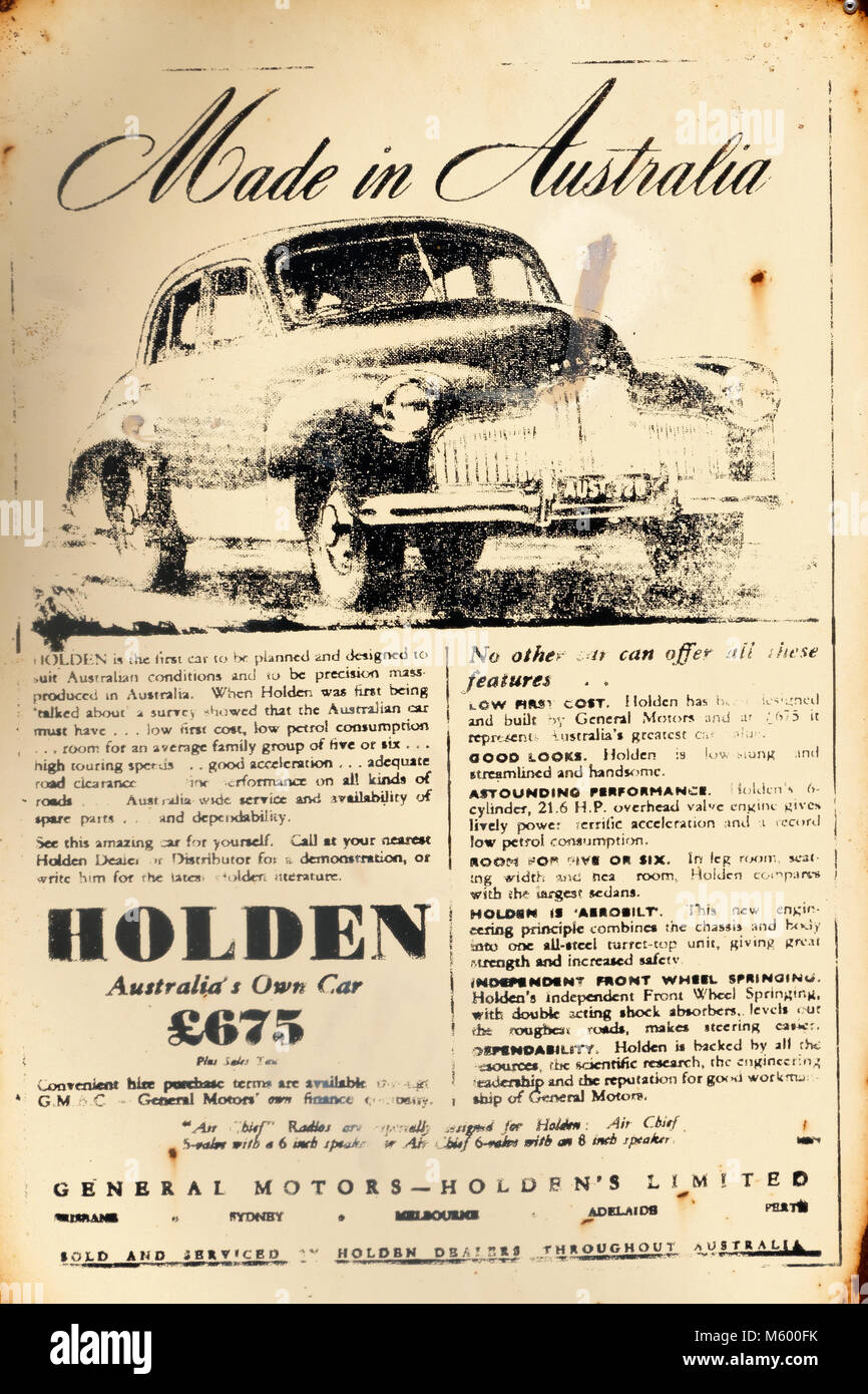 Casco histórico anuncio de automóviles de General Motors Holden, Australia Foto de stock