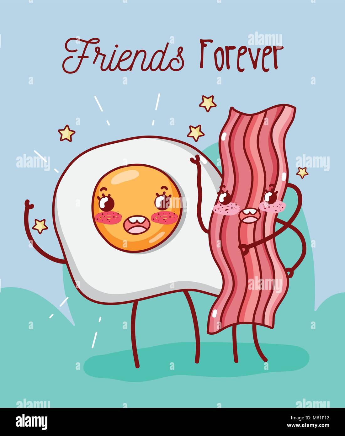 Desayuno amigos para siempre kawaii cartoon Imagen Vector de stock - Alamy
