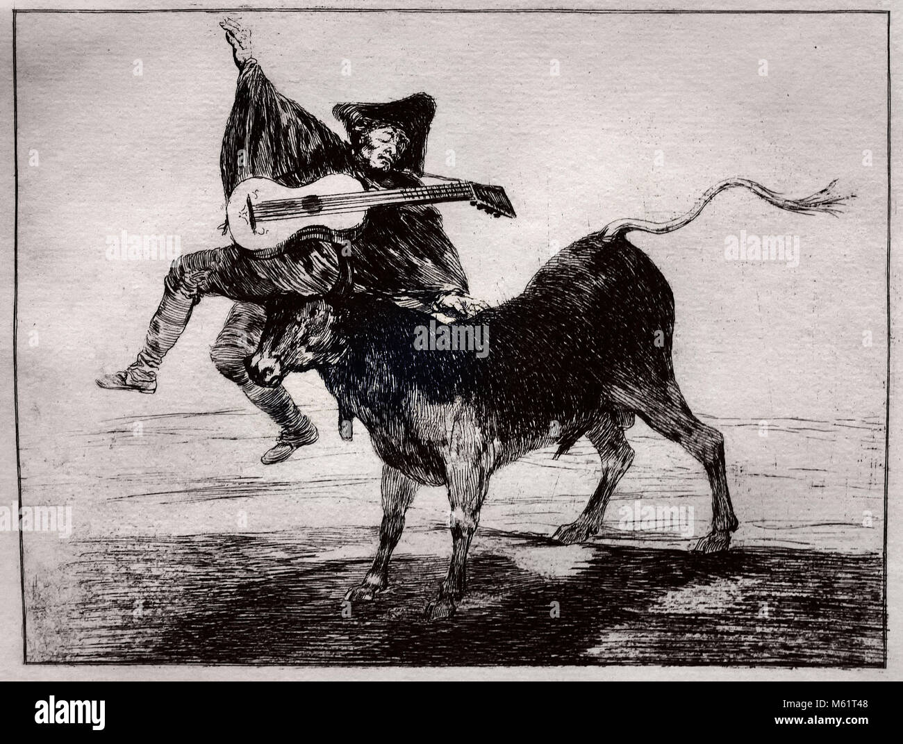 Quitar ciega en los cuernos de un toro de Francisco José de Goya y Lucientes (1746-1828) España, español Foto de stock