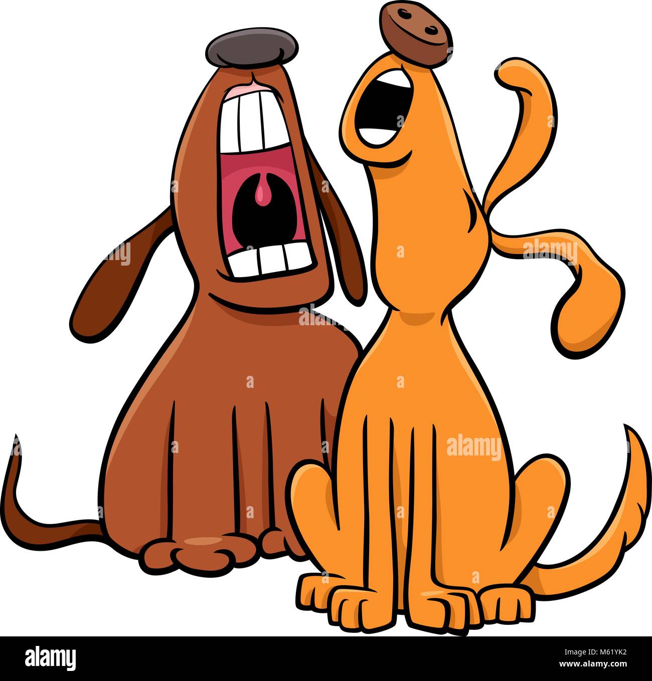 Cartoon Ilustración de dos personajes de animales perros ladrando o aullando Ilustración del Vector