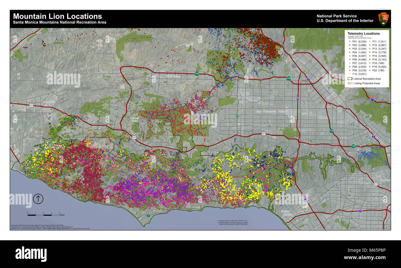 Mountain Lion puntos de datos GPS. Foto de stock