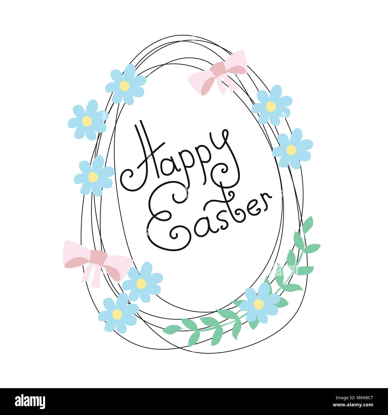Felices Pascuas tarjeta de felicitación con flores y huevos de