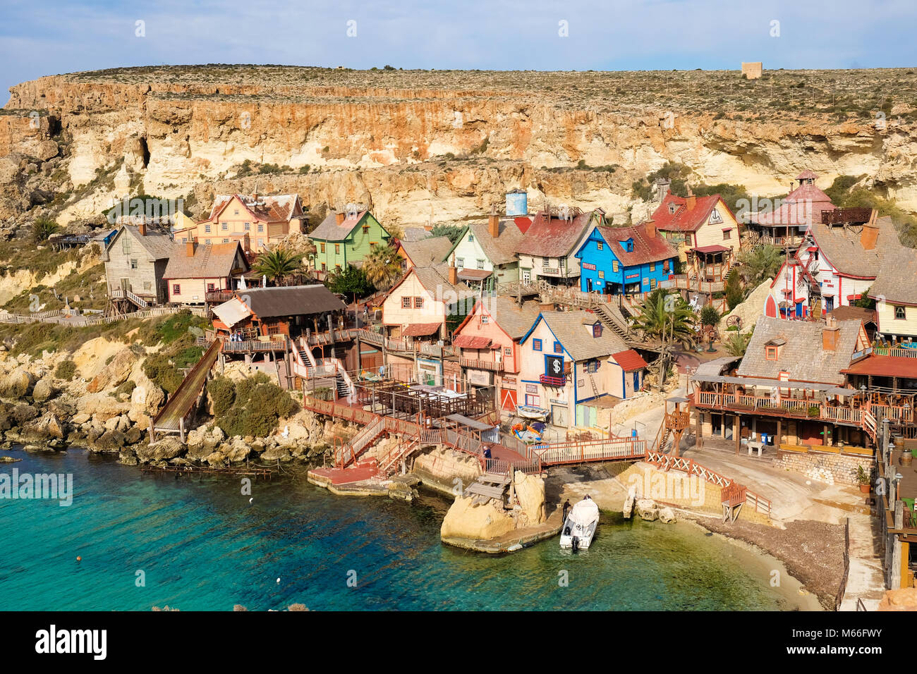 Poppeye village, Malta. La famosa película y atracción turística en la isla. Foto de stock