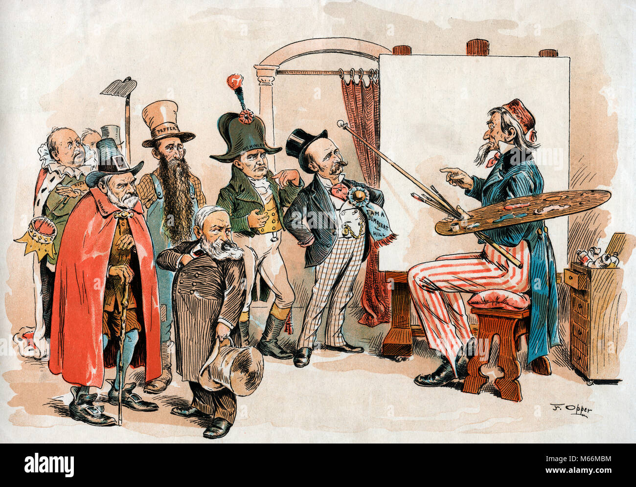 1896 dibujos animados de Puck por F. OPPER Tío Sam como pintor SELECCIONANDO EL MODELO DE CANDIDATOS PRESIDENCIALES McKINLEY - kh13263 CPC001 HARS WILLIAM MCKINLEY Foto de stock