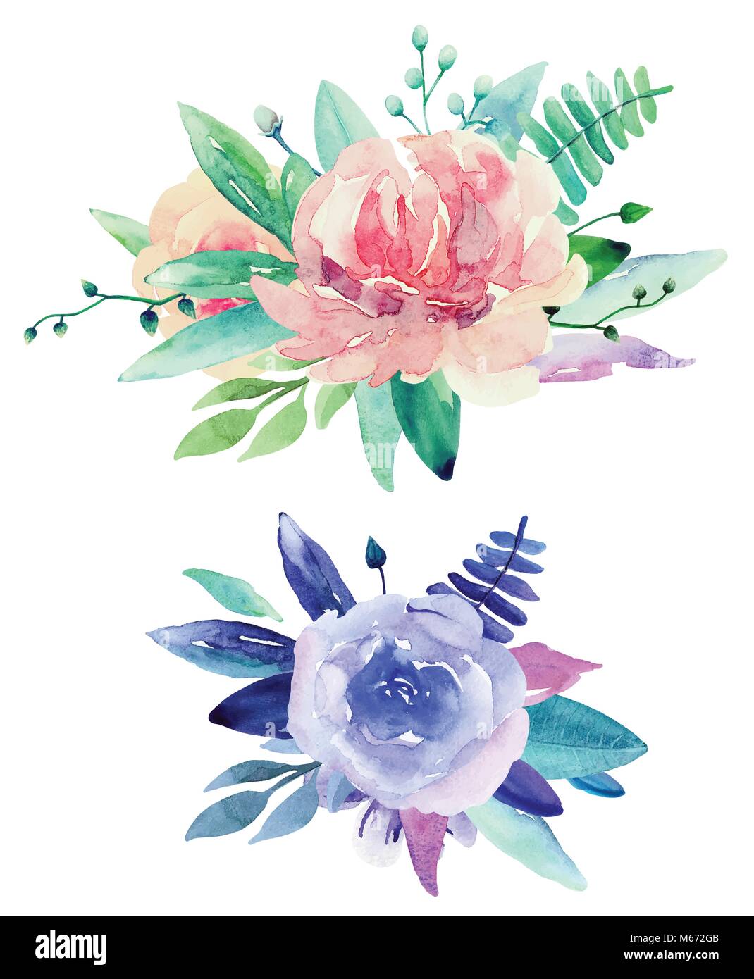 Acuarela vector floral bouquets prediseñadas. Flores de color rosa y  púrpura clipart Imagen Vector de stock - Alamy