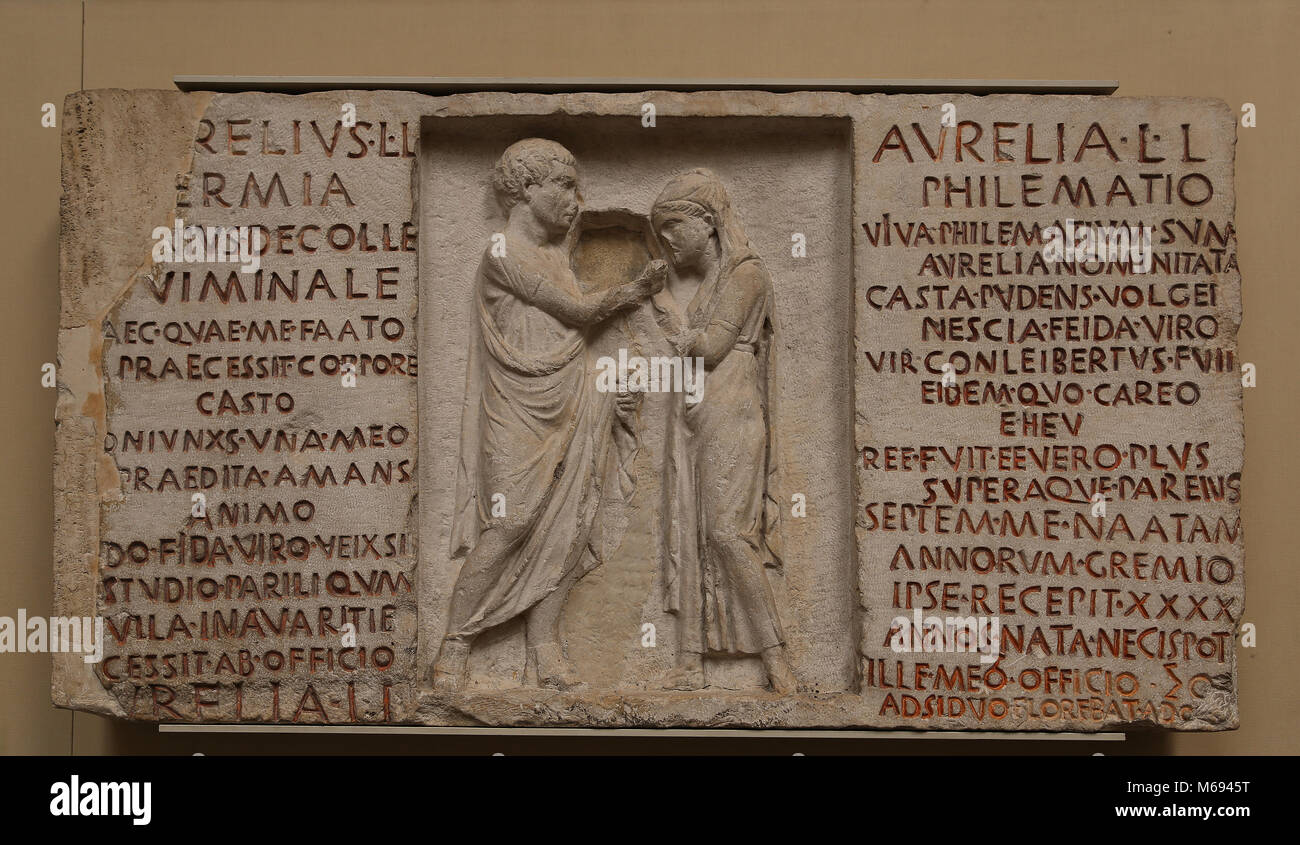 Aurelio Hermia y su esposa Aurelia Philematum. Roman, 80 BC. Tumba, Via Nomentana Roma. Museo Británico Foto de stock