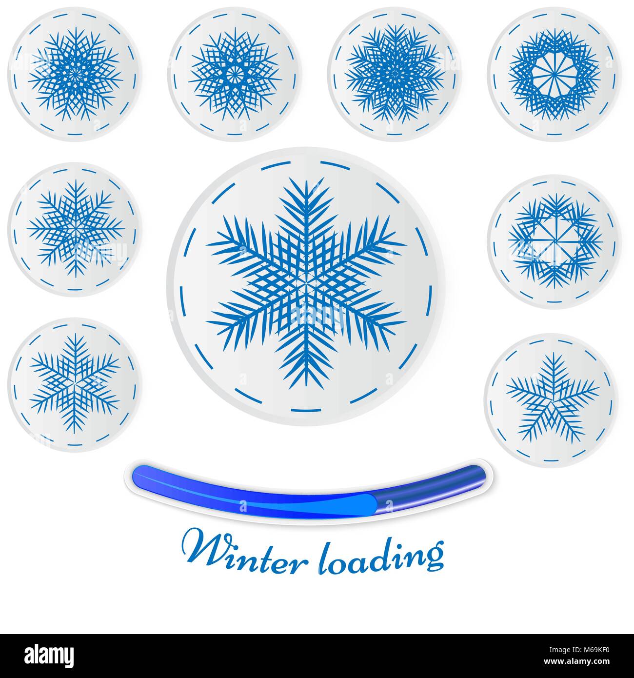 Pegatinas de copo de nieve. Snowflake juego invierno ilustración vectorial, el concepto de carga de invierno, desarrolla las habilidades motoras en niños pequeños Ilustración del Vector
