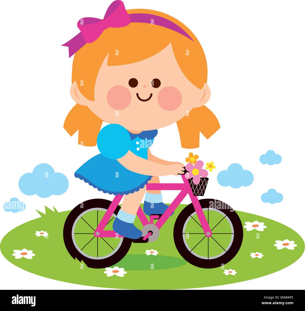 Feliz niña en bicicleta en el parque. Ilustración vectorial Imagen Vector  de stock - Alamy
