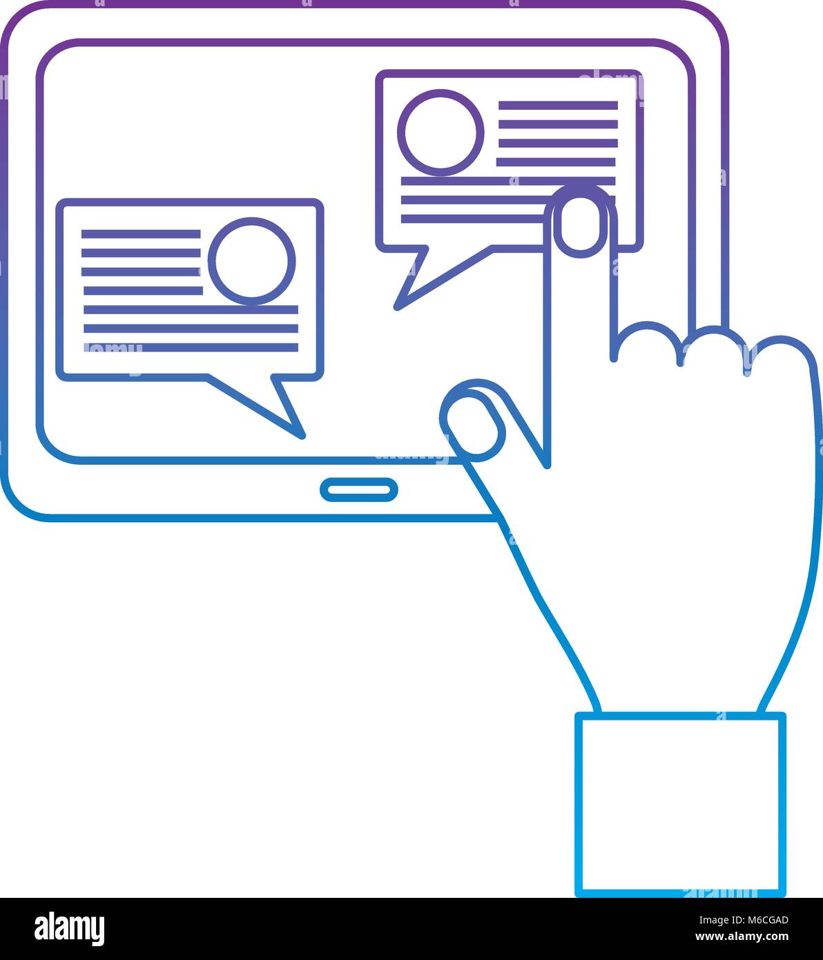 Mano de tablet con pantalla táctil comunicación chat Imagen Vector de stock  - Alamy