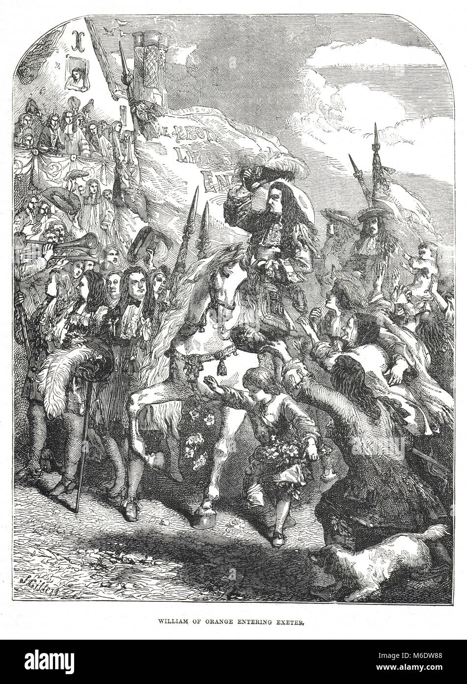 Guillermo de Orange, entrando en Exeter, la Gloriosa Revolución, la invasión de Inglaterra en 1688 Foto de stock