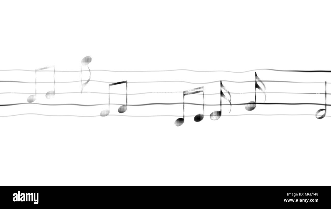 Siluetas de notas musicales en la hoja, componiendo app, karaoke, fondo