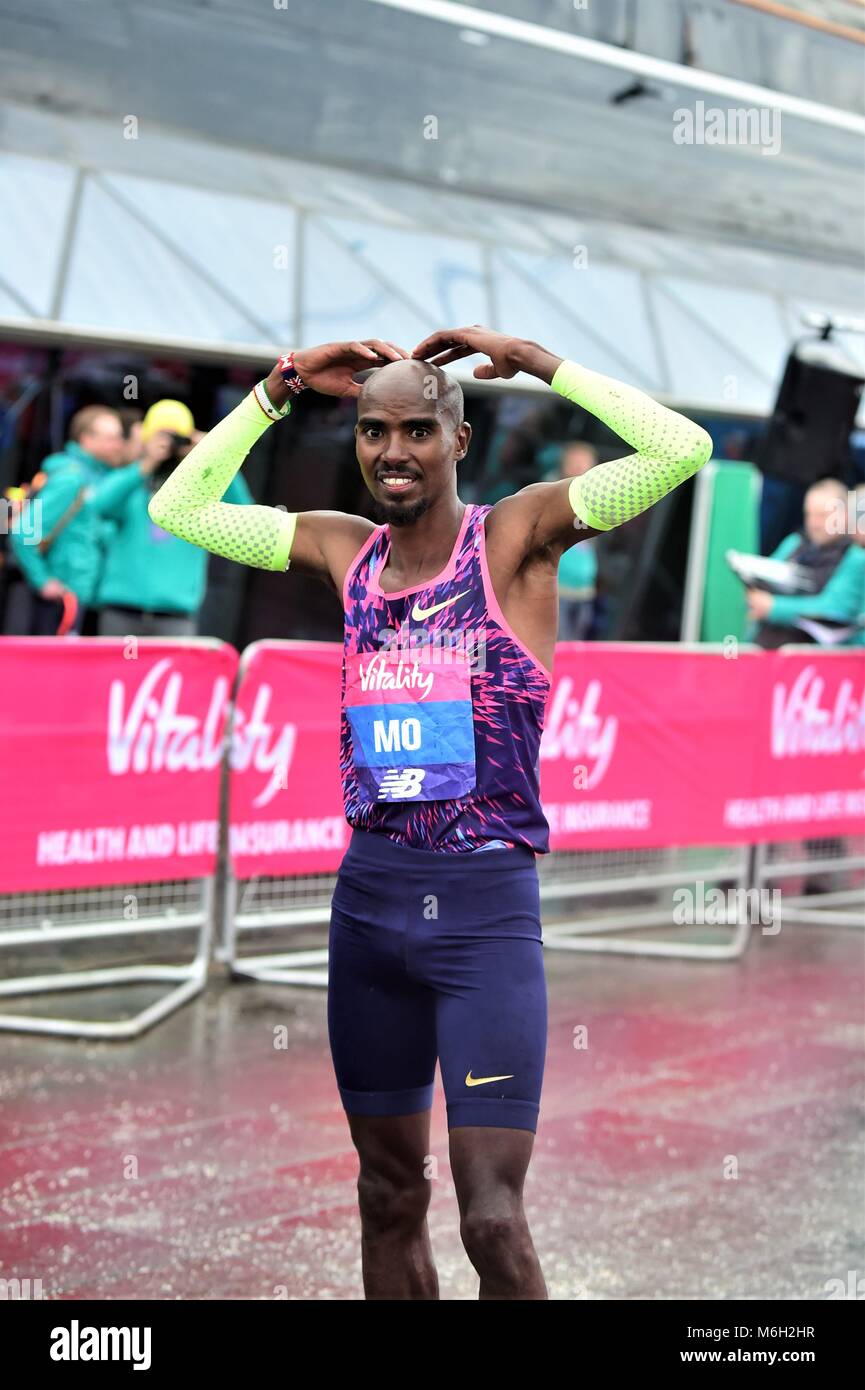 Greenwich, Reino Unido, 4 de marzo de 2018,Mo Farah ganó la gran vitalidad de la Media Maratón de crédito: Giovanni Q/Alamy Live News Foto de stock