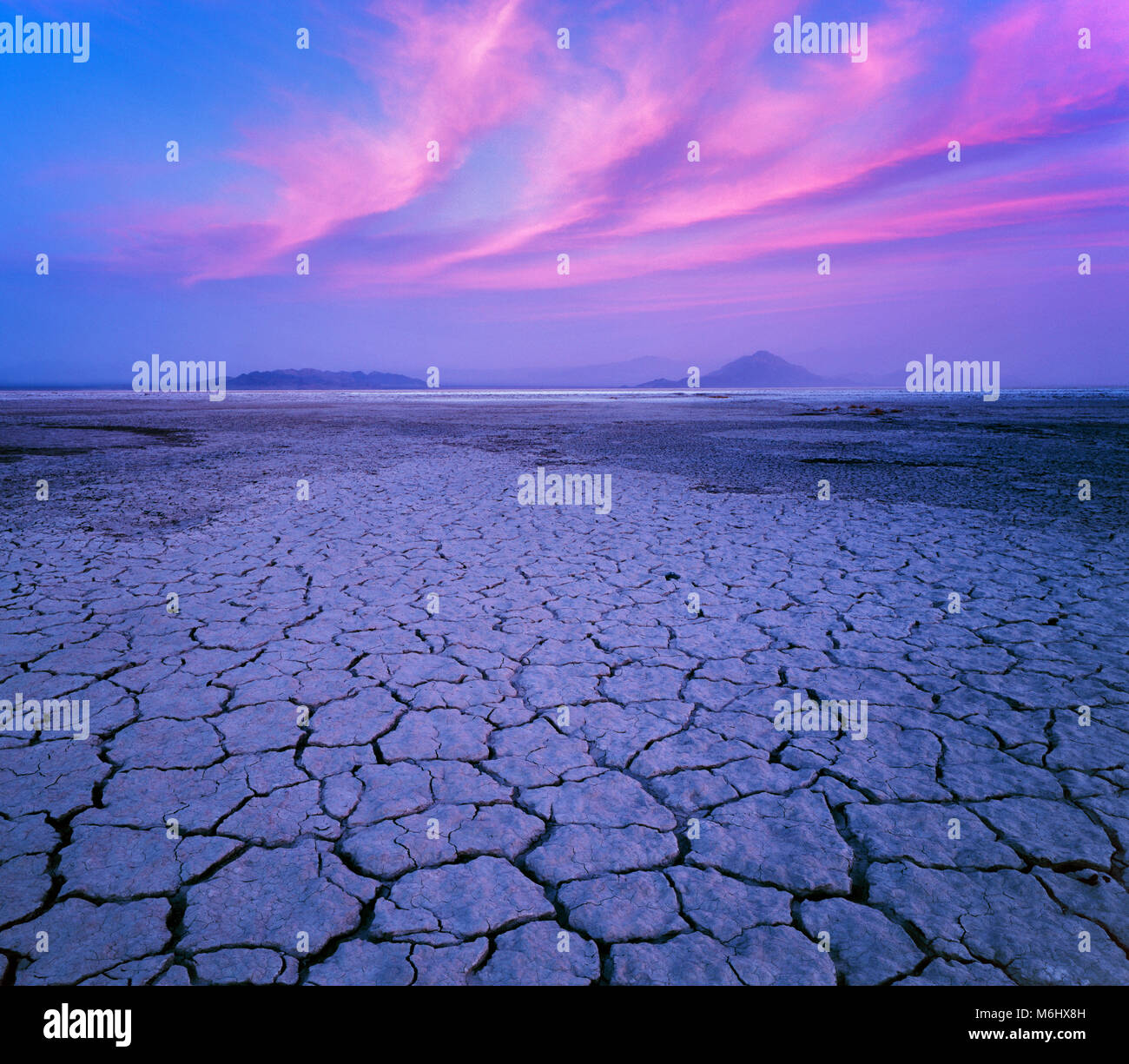 Al anochecer, la sosa Lago, Zzyzx, Mojave National Preserve, California Foto de stock