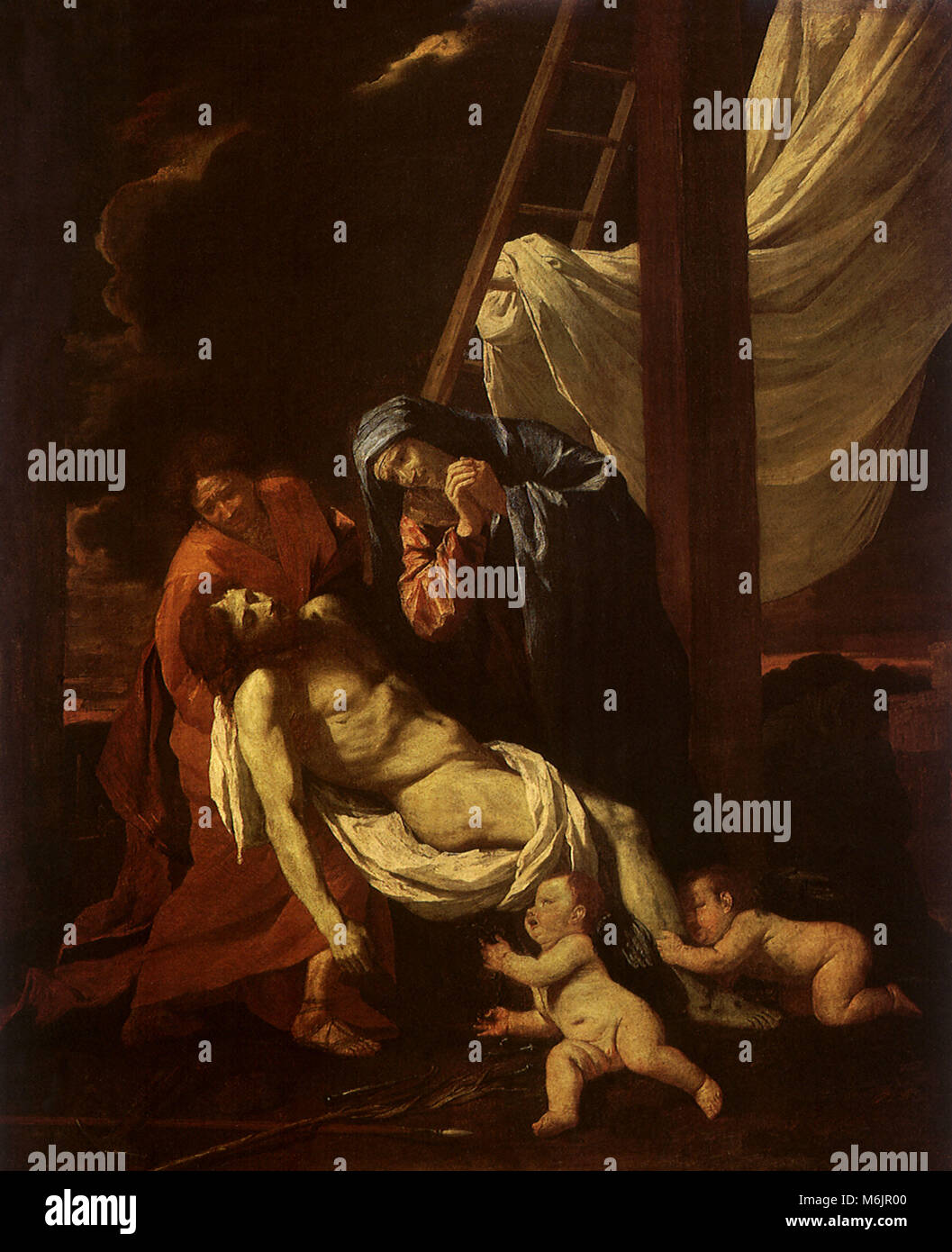 La deposición, Poussin, Nicolas, 1628). Foto de stock