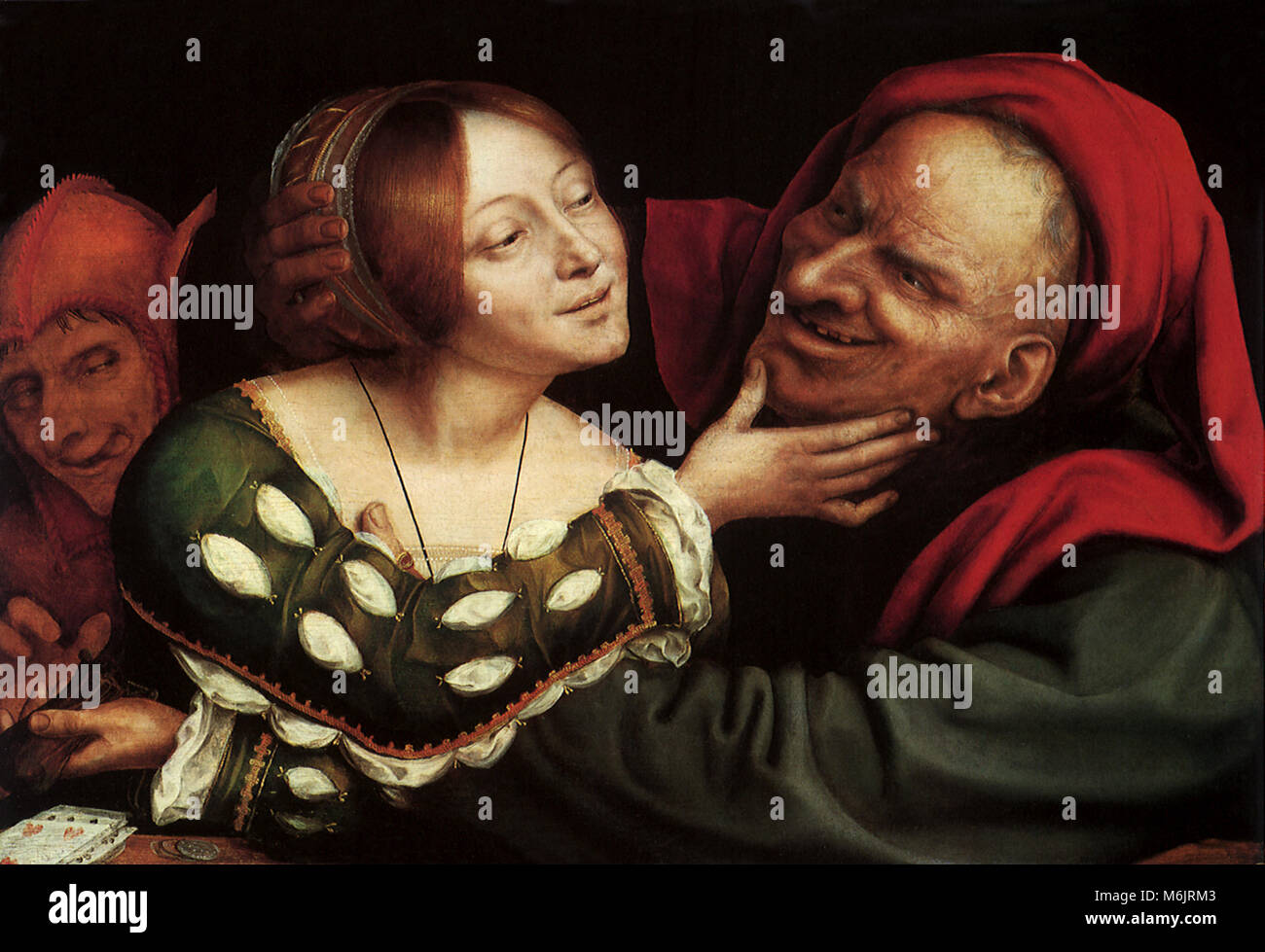 Los amantes Ill-Matched, Quentin Massys, 1525. Foto de stock