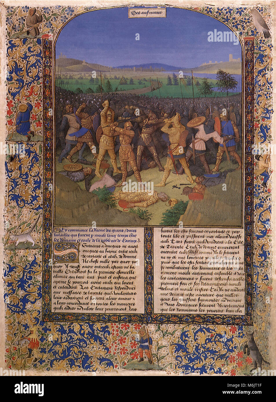 La batalla de los romanos y cartagineses 1475, Fouquet, Jean, 1475. Foto de stock