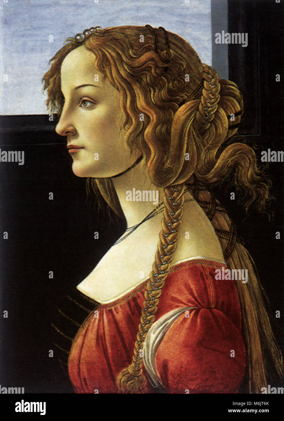 Perfil retrato de una mujer joven, Botticelli, Studio, de 1485. Foto de stock