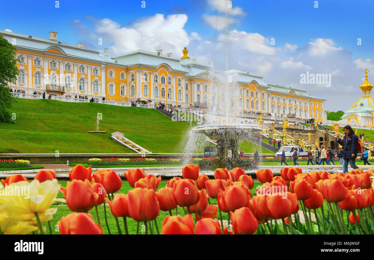 Grand Palace en Petergof Foto de stock