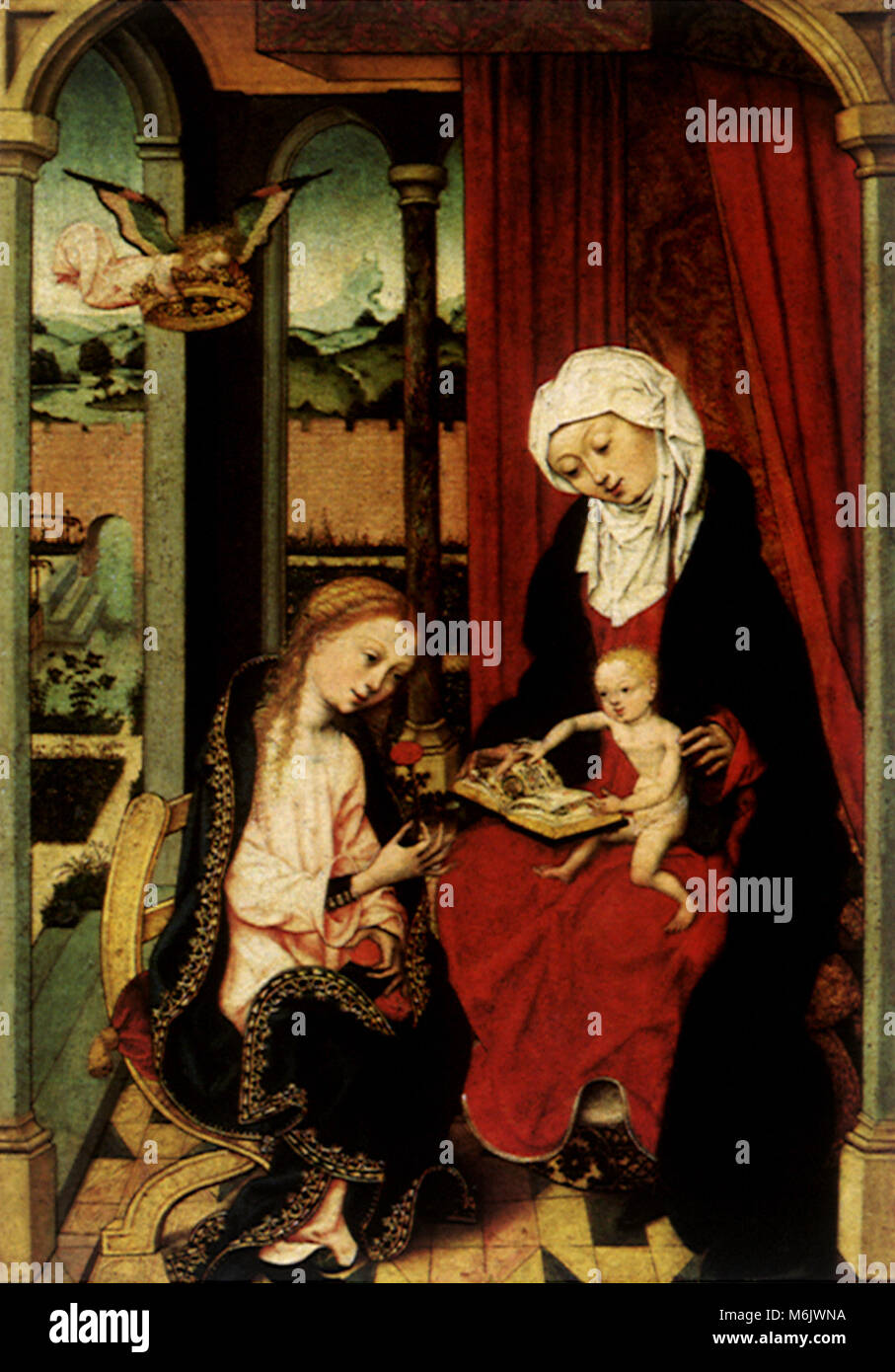 La Virgen y el Niño con Santa Ana, Capitán del San Bartolomé, 1480. Foto de stock