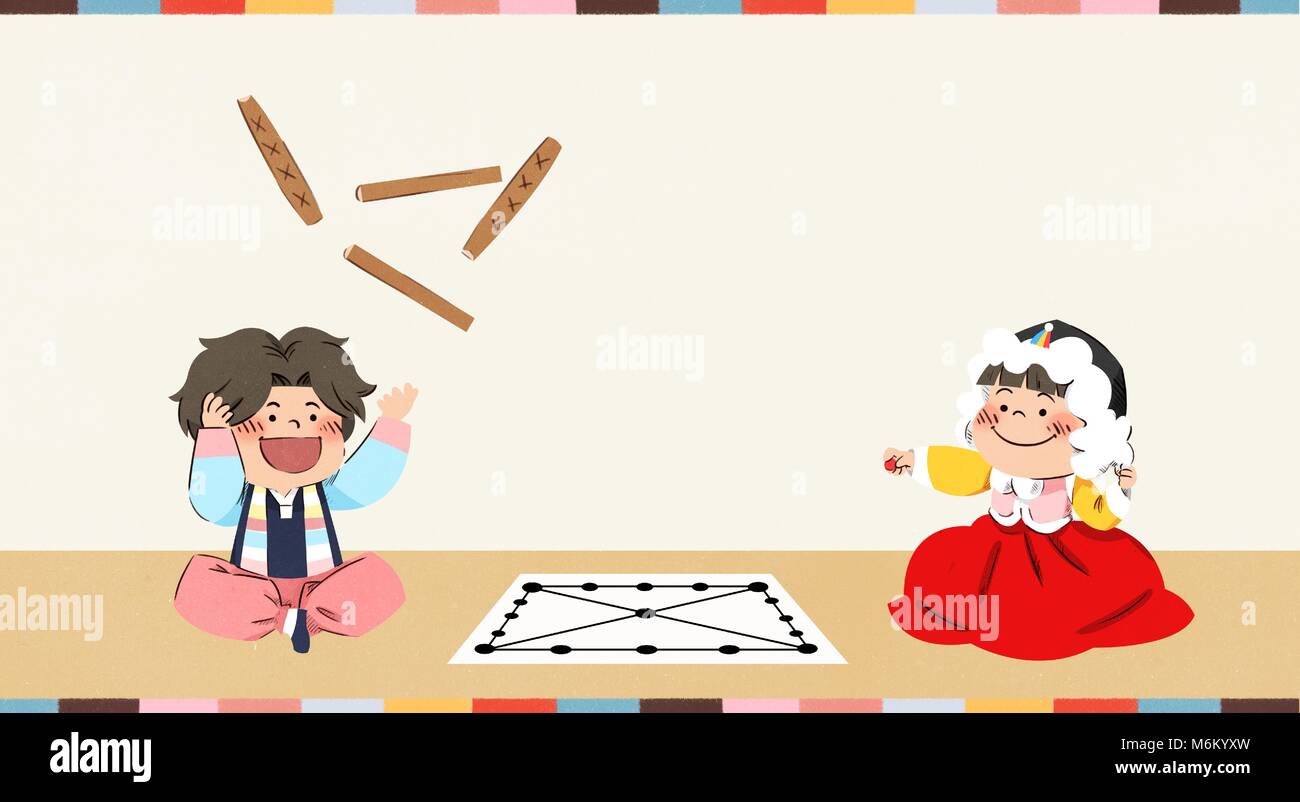 Vector Un Nino Y Una Nina Jugando Juegos Tradicionales Coreanas Y Saludo La Ilustracion 008 Imagen Vector De Stock Alamy