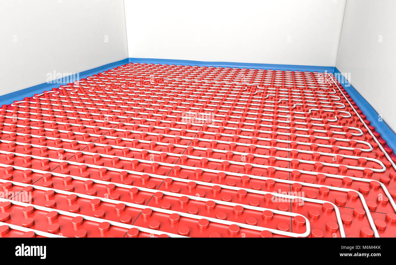 Instalación de panel de suelo radiante en la habitación vacía de la imagen 3D rendering Foto de stock