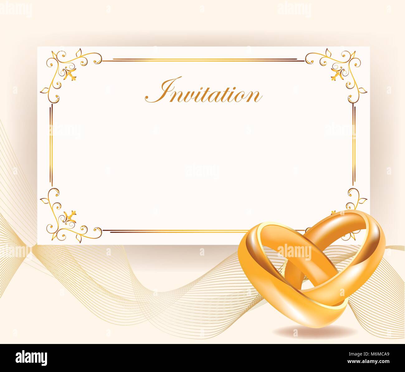 Ancho de invitación de la boda anillos de oro en estilo retro perfecto para  invitaciones o anuncios.ancho de invitación de la boda anillos de oro . Día  de la boda Imagen Vector