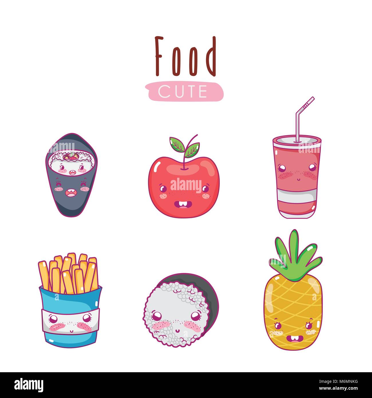 Alimentos Cute Kawaii Caricaturas Ilustracion Vectorial Diseno Grafico Imagen Vector De Stock Alamy