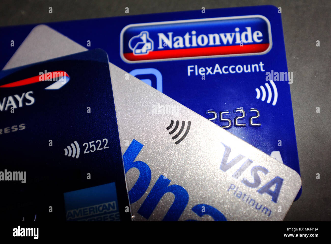 Contacto símbolos en Nationwide, MBNA Visa y American Express tarjetas de  crédito y débito Fotografía de stock - Alamy